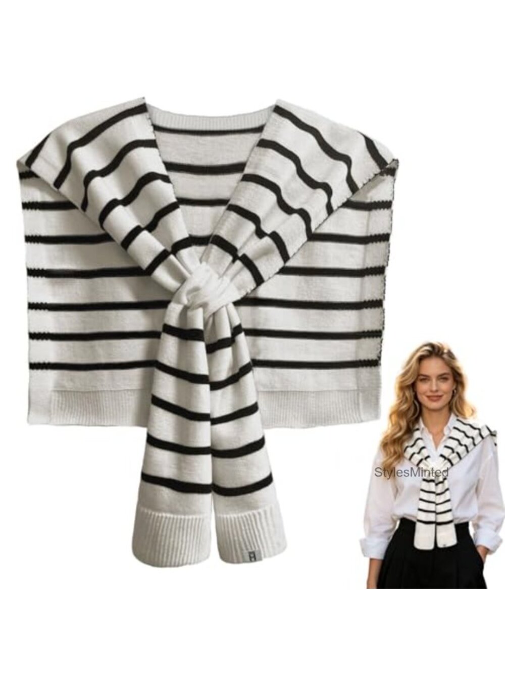 Knitted Shawl Wrap Viscose Blend Pull-Through Slit Shoulder Wrap